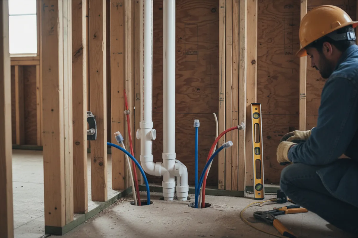 Drain and supply rough-in during Leak Detection in Spencer